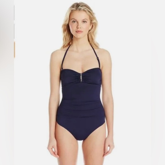 Calvin Klein Navy blue halter one piece bathing suit large - Picture 1 of 4
